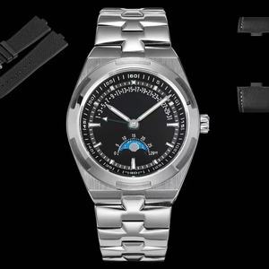 Best-selling Top-tier Luxury Moonphase Retrograde Date Mens <b>Watch</b> Silver Metal Bracelet <b>Black</b> Face Automatic Mechanical Newest - Product Image 2