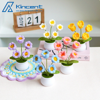 Fini Tricoté À La Main Plantes En Pot Arrangements À La Maison Tricoté Simulé Fleurs Laine Crochet Bouquet Cadeau