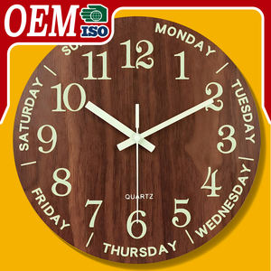 30cm OEM reloj de pared Quartz Night Lightルミナスウォールクロック木製サイレント装飾ラウンドウォールクロック - Product Image 1