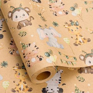 Cute <b>Animal</b> Theme Elephants Monkeys Giraffes Tigers Kraft <b>Wrapping</b> <b>Paper</b> for Gift <b>Wrapping</b> - Product Image 1