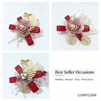 Corsage de poignet en dentelle rose poudré, perles et feuilles d'or pour demoiselle d'honneur, mariée, mariage, bal de promo, décoration de fête