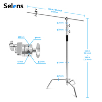 Selens Trépied professionnel en acier inoxydable Century C Stand Light 140cm 330cm Noir Argent avec bras articulé, tête de préhension et pied magique pour studio