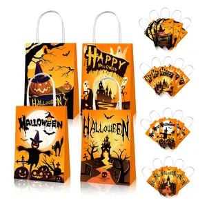 Bolsa de papel de tela con diseño de calabaza fantasma para Halloween, bolsa de regalo para fiesta, BD036