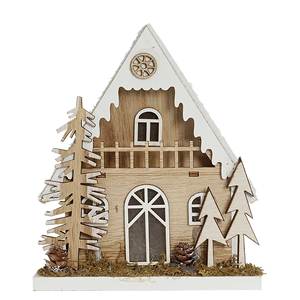 بيت قرية خشبي مضاء لعيد الميلاد، زينة طاولة، بيوت عيد الميلاد، كوخ خشبي أبيض لامع، منزل بإضاءة LED - Product Image 2