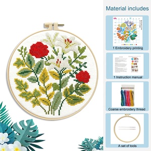 Kit de Bordado Estampado Hecho a Mano XIXI, Hilos de Poliéster, Pinturas de Tela Colgantes con Flores para Decoración de Sala de Estar - Product Image 5