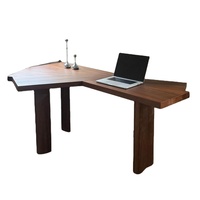 Bureau d'ordinateur de style moderne avec pieds en bois massif, table longue pour salon, bureau à domicile, ensemble chaise et bureau, coins arrondis, sans rangement