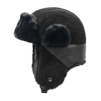 Chapeau d'hiver chaud en similicuir avec cache-oreilles en fourrure, coupe-vent, style aviateur, avec sangle sous le menton, pour le ski, la neige et les activités de plein air pour hommes