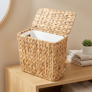 Handwoven Natural Water Hyacinth Storage <b>Basket</b> <b>With</b> <b>Lid</b> Rectangle Shape Eco-Friendly Rustic Style For Sundries Storage - Product Image 3