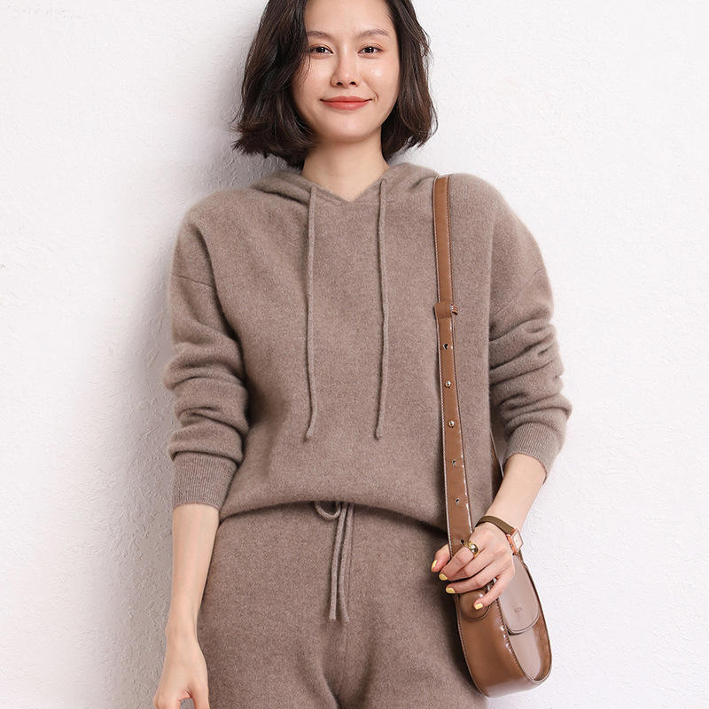 100% Luxury Cashmere Chunky Knit Oversize Pullover Cashmere Hoodie Sweater For Women 