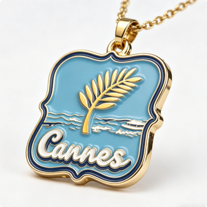 Collier pendentif émaillé Cannes Palm Beach – Bijou souvenir de la Côte d'Azur à thème amour imprimé découpé pour femme - Product Image 2