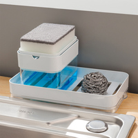 Distributeur de savon de cuisine en plastique Boîte porte-éponge de lavage Évier de qualité supérieure Pompe à vaisselle Distributeur de savon pour la cuisine