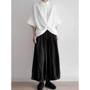 Blus Katun Campuran Bergaris Tekstur Asimetris Depan Model Prancis Chic Ukuran Besar (Plus Size) dan Oversize untuk Musim Panas 2026 Grosir - Product Image 5