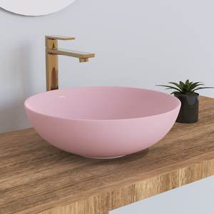 Lavabo Moderno Dipinto a Mano, Design Rotondo, Colore <span class=keywords><strong>Rosa</strong></span> Opaco, Lavandino da Appoggio per <span class=keywords><strong>Bagno</strong></span> - Product Image 1