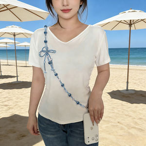 Chaîne de téléphone longue personnalisable, lumineuse, faite à la main, avec perles, nœud de luxe, perles de cristal, bandoulière - Product Image 5