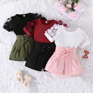 Conjunto de Dos Piezas de Verano para Niñas de 2 a 7 Años, Estilo Dulce y Personalizable, Top de Manga Corta y Pantalones Cortos, Venta al Por Mayor - Product Image 1