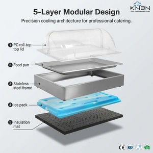 Plateau de présentation réfrigéré pour fruits de mer avec couvercle transparent, plateau de service en acier inoxydable pour aliments froids, idéal pour hôtels, restaurants et traiteurs de sushis - Product Image 6