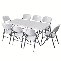 Table de banquet pliable en plastique portable de 6 pieds pour l'intérieur et l'extérieur, pour dîner, pique-nique, fête, événement, mariage, avec poignée