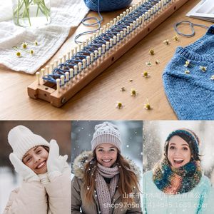 Kit de machine à tricoter les couvertures en bois, aiguille simple ou double, artisanat DIY pour débutants, thème nature, en bois massif - Product Image 1