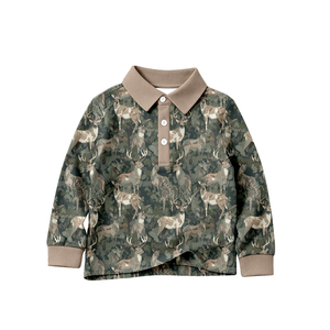 BT1824 Haut personnalisé à imprimé camouflage vert cerf pour bébé garçon, pull à manches longues avec fermeture éclair pour enfants, vêtement d'été - Product Image 3