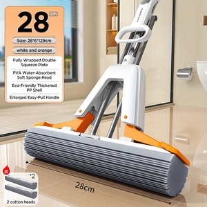 Fregona plegable sin lavado a <span class=keywords><strong>mano</strong></span> con ranura en forma de U profunda 2 cabezales de esponja intercambiables Diseño de exprimidor secundario de poste de acero - Product Image 6