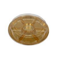Boîte à biscuits dorée personnalisable pour emporter, qualité alimentaire, 40*9,5CM, plateau d'emballage rond en PET à 7 cavités pour fruits secs, noix, en-cas, avec couvercle