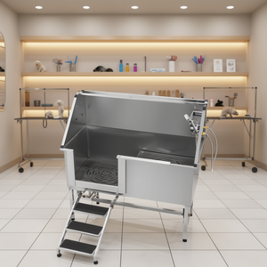 อ่างอาบน้ำสุนัขสแตนเลสขนาด 62 นิ้ว พร้อมตัวกรองน้ำด้านซ้าย สำหรับทำความสะอาดสัตว์เลี้ยง ใช้ภายในอาคาร - Product Image 2