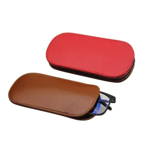 Customized Logo Pu Leather Sunglasses Pouch Oval Shape Optical Case Glasses Pouches