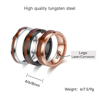 ShuoyeW 4/6/8mm bague en acier au tungstène argent or rose couple noir incrusté grain de bois logo Laser de base bague en acier au tungstène 934