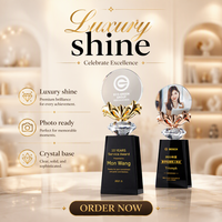 Trophées en cristal gravés au laser avec logo personnalisé, design floral innovant, base noire