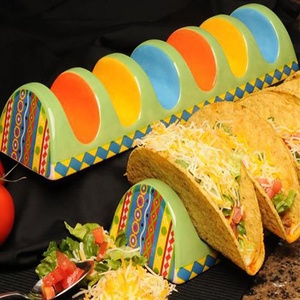 <strong>Ceramic</strong> Taco Holder Stand Colorful <strong>HandMade</strong> Taco Stand with 6 Dividers for Soft or Hard Taco Shells - Product Image 5