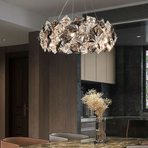 Lustre en cristal moderne simple pour la décoration de salon Tendance Gris fumée avec lampe de taille moyenne - Product Image 2