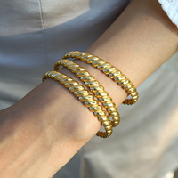 Bracelet jonc en acier inoxydable plaqué or 18 carats pour femme, avec zircon cubique baguette vert, jonc articulé empilable, cadeau, vente en gros, OEM