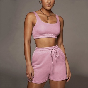 2024 verano <span class=keywords><strong>Mujer</strong></span> Crop Top pantalones cortos Conjunto personalizado <span class=keywords><strong>XS</strong></span> <span class=keywords><strong>mujer</strong></span> Casual tejido sudor corto traje personalizado dos piezas chándal - Product Image 5