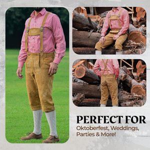 Shorts traditionnels allemands en daim pour homme, costume d'Oktoberfest avec bretelles, taille adulte - Product Image 4