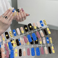 Faux ongles à presser Y2K à rayures étoilées et pois, style français, non toxiques, en plastique réutilisable, vente en gros