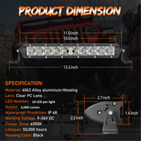 Barra de Luz LED de 12-24 Voltios, Combinada, de Una Sola Fila, Delgada, de Perfil Bajo, de 10 Pulgadas, 30W, 12V, para Vehículos Todoterreno