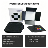 Lumière vidéo LED 660 PRO professionnelle RGB 40W, panneau dimmable pour studio photo, éclairage pour diffusion en direct et création de contenu