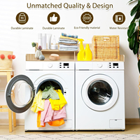 Comptoir de buanderie en bois à 2 niveaux pour lave-linge et sèche-linge, avec tapis antidérapant, étagère de 6,5 pouces et barrières de protection, 54x27,5 pouces, durable et écologique