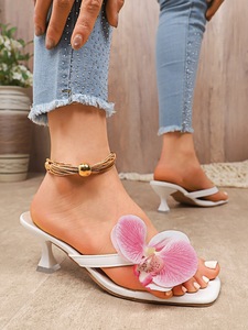 Sandalias de Tacón Alto y Punta Cuadrada con Diseño Floral Brillante para Mujer, Moda de Verano - Product Image 3