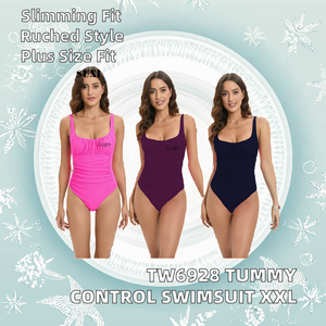 Traje de baño vintage de una pieza para mujer, talla grande, con control de abdomen, para verano, diseño liso, modelo TW6928 - Product Image 3