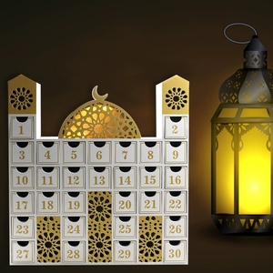 Calendrier de l'Aïd musulman en bois avec éclairage LED, armoire de compte à rebours, château du Ramadan, décoration islamique du Ramadan, idées de célébration du Ramadan - Product Image 3