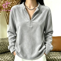 Sweat-shirt polaire à col montant et demi-zip Loveda personnalisé avec logo, pour femme, grande taille, couleur unie, chaud pour l'hiver