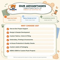 Fabricant de jouets en peluche et animaux en peluche personnalisés à faible MOQ avec rembourrage en coton et en coton PP, tailles personnalisées