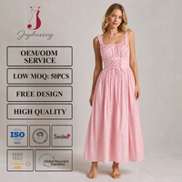 Robe longue rose à col carré pour femme Joydressing, sans manches, avec corsage froncé, coupe trapèze, idéale pour la vente en gros aux boutiques.