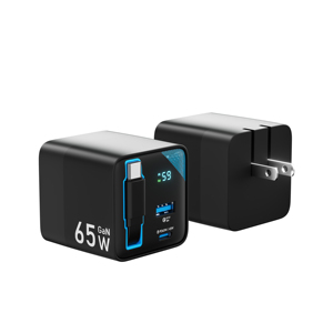 Cargador Rápido OMNI GaN PD65W con Enchufe Plegable para Viajes Fáciles, Adaptador <span class=keywords><strong>USB</strong></span> ABS con Cable de Carga Retráctil Integrado - Product Image 1