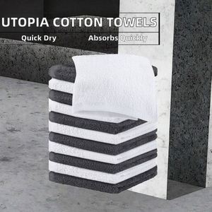 Utopia Towels - Lot de 12 serviettes en coton pour les doigts, en coton filé à anneaux, très absorbantes, douces au toucher, gris/blanc (UT0941) - Product Image 2
