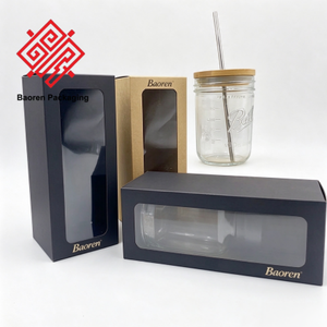 Caja de papel kraft con logotipo personalizado y ventana de PVC, caja de regalo plegable para vasos de vidrio y botellas de agua - Product Image 3