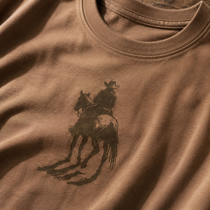 Men's Brown Western <b>Cowboy</b> Riding Horse Print Short Sleeve <b>T</b>-<b>Shirt</b> Regular Fit Casual O-Neck Jersey Cotton - Product Image 3