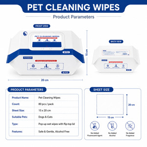 Toallitas Húmedas <span class=keywords><strong>para</strong></span> <span class=keywords><strong>Perros</strong></span> y Gatos, 80 Unidades, Limpieza de Ojos y Partes del Cuerpo, Sin Necesidad de Enjuague, Material de Fibra de Papel - Product Image 2
