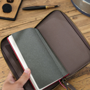Étui pour carnet <span class=keywords><strong>de</strong></span> notes en cuir <span class=keywords><strong>de</strong></span> vachette véritable avec fermeture à glissière Vintage B5 Planner Notebook Bag/Cover - Product Image 4
